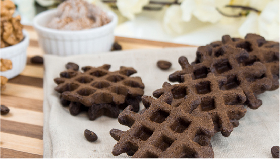 Plum waffle with coffee walnut cream